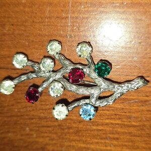Van Dell Sterling Silver Rhinestone Tree Brooch 1"x2"